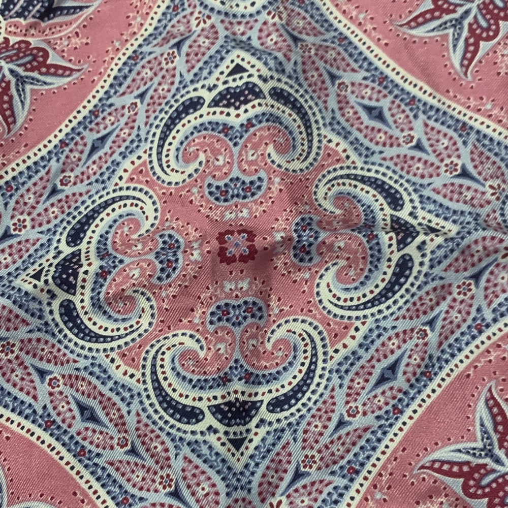 Black Brown 1826 Vintage Pink and Blue Paisley Pocket Square - Picture 4 of 5